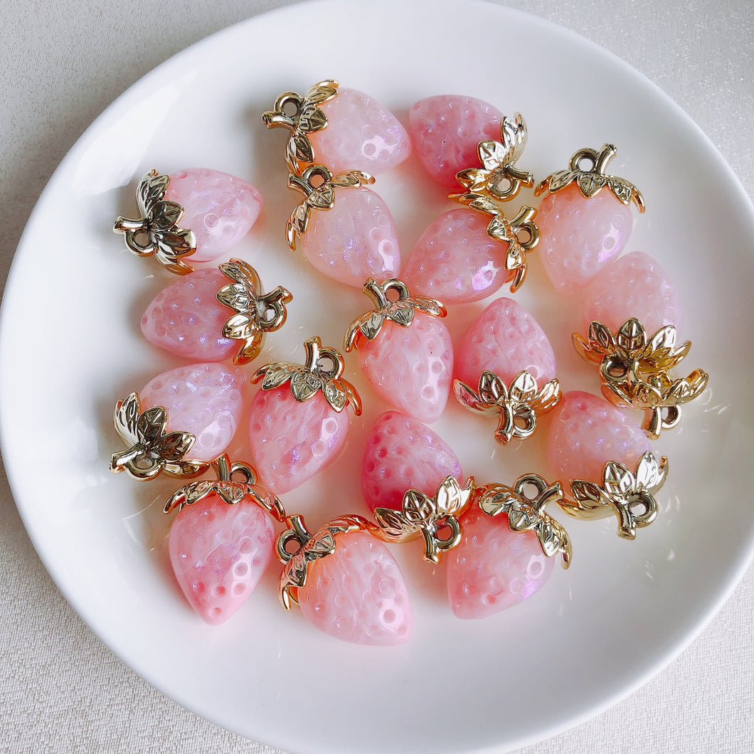 10pcs Summer Fresh Resin Strawberry Set with Pearls - Wholesale DIY Accessories
